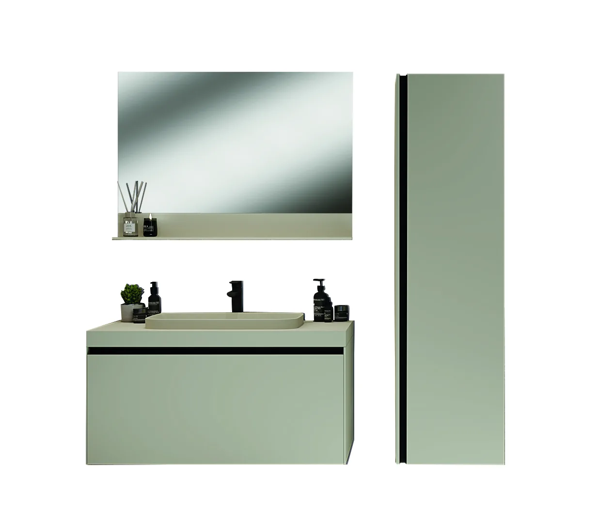 MERKÜR  BANYO DOLABI SET 80 CM LK MAT SICAK GRİ — 2