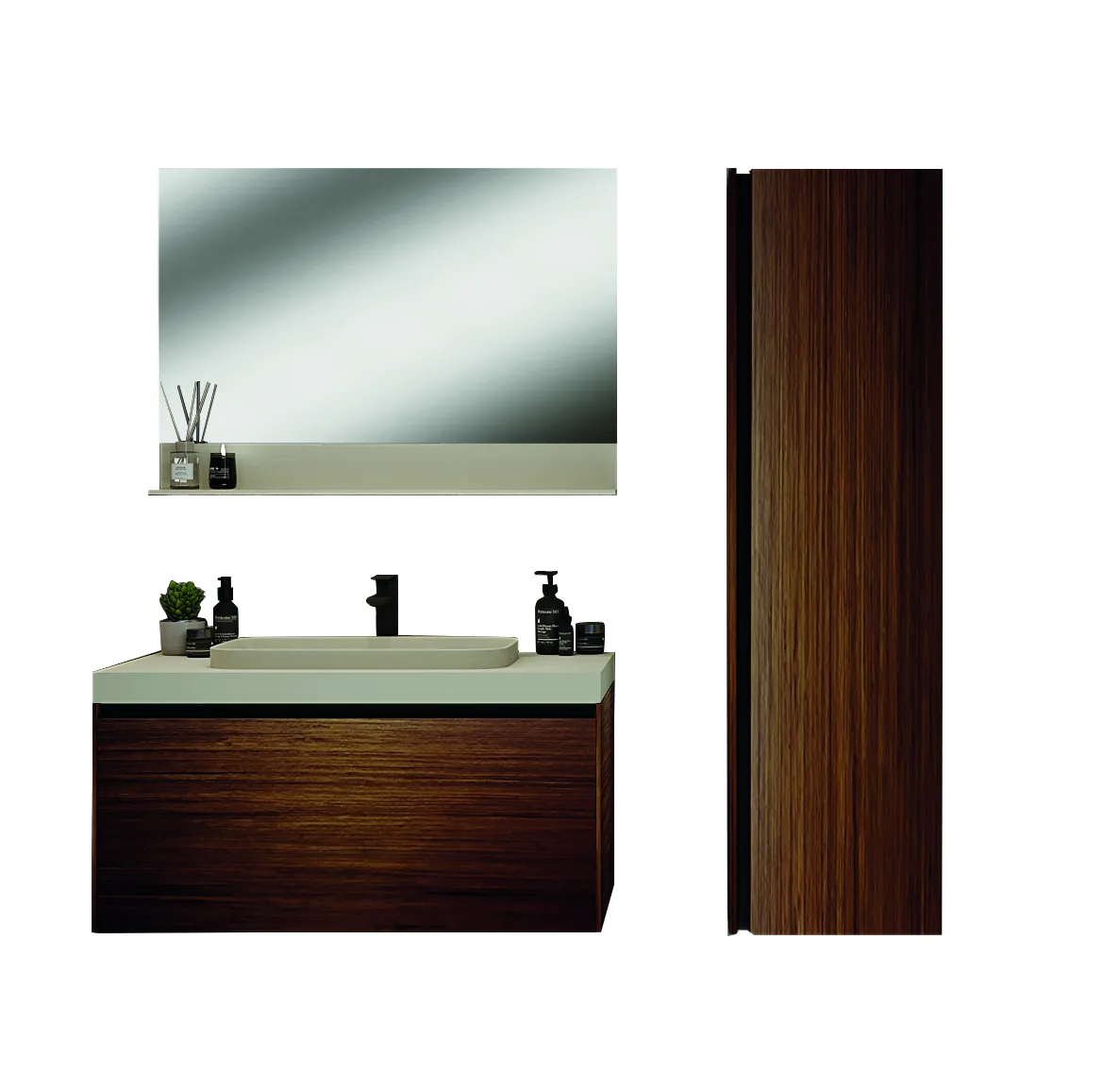 MERKÜR  BANYO DOLABI SET 80 CM CL MAT FREZE CEVİZ — 2